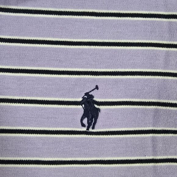 Polo Ralph Lauren Short Sleeve Striped Polo Shirt Lavender Black White XL Logo - Picture 5 of 11